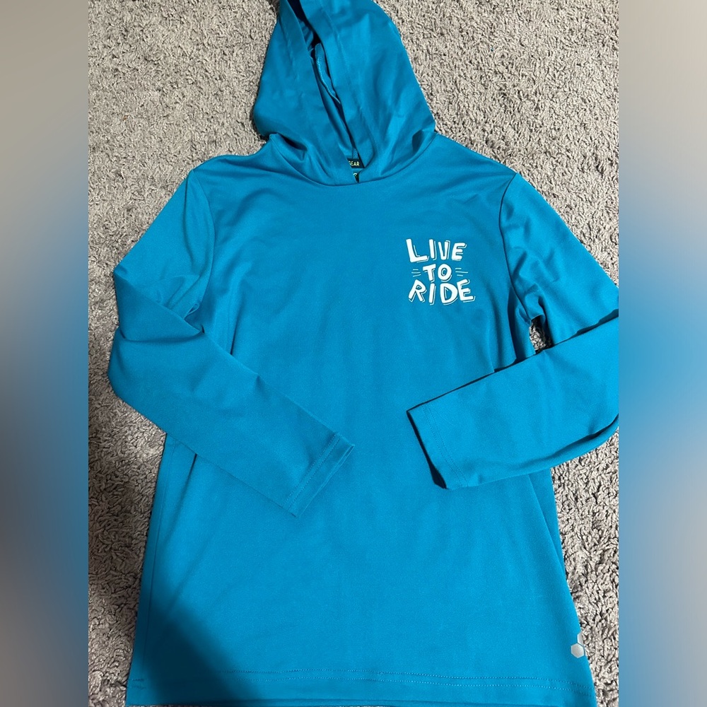 Tek Gear Blue skateboarding live to ride hooded t-shirt size small (8) youth boy